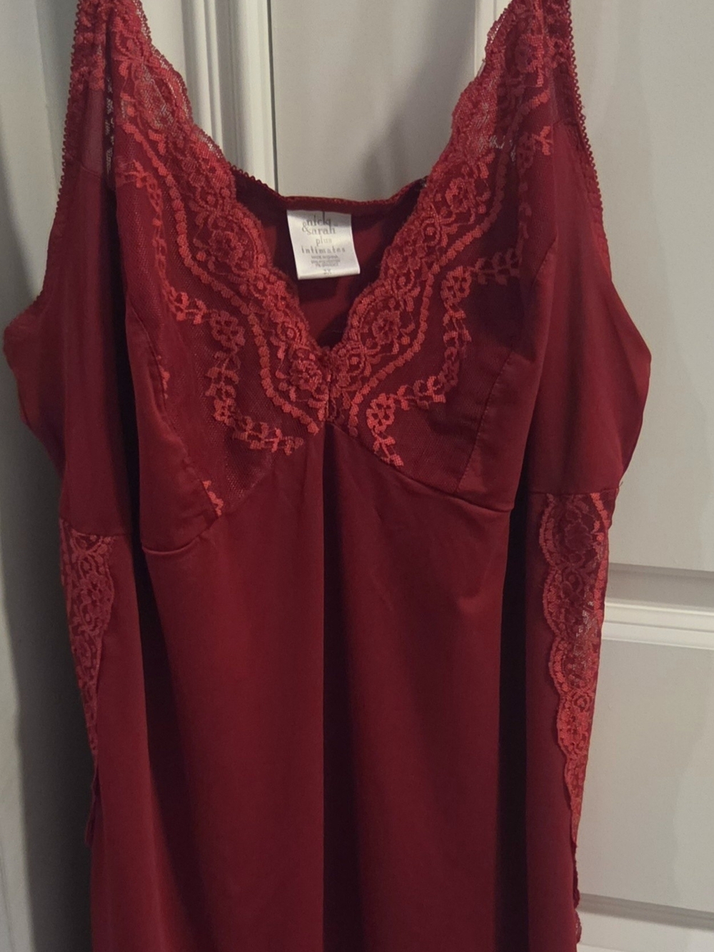 Red Lace-Trim Satin Cami Top - Unknown Brand